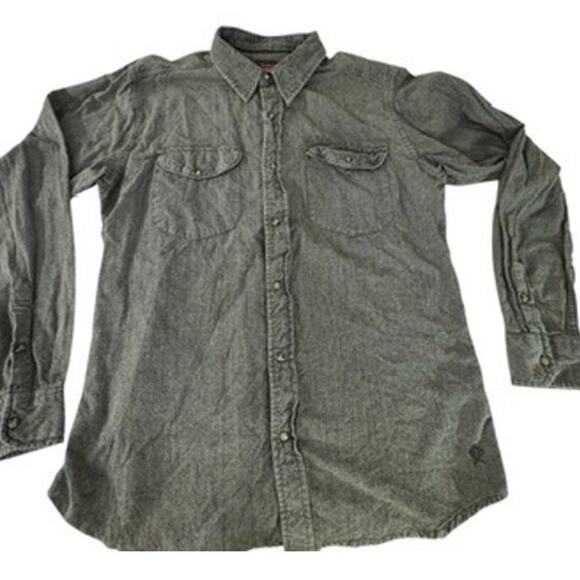 "Flyshacker" 100% Cotton Long Sleeve Button Up Shirt SZ L BROKEN SNAP - Picture 1 of 9